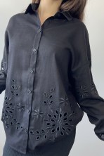 Вишиванка лляна жіноча v.4 Black - Зображення 2